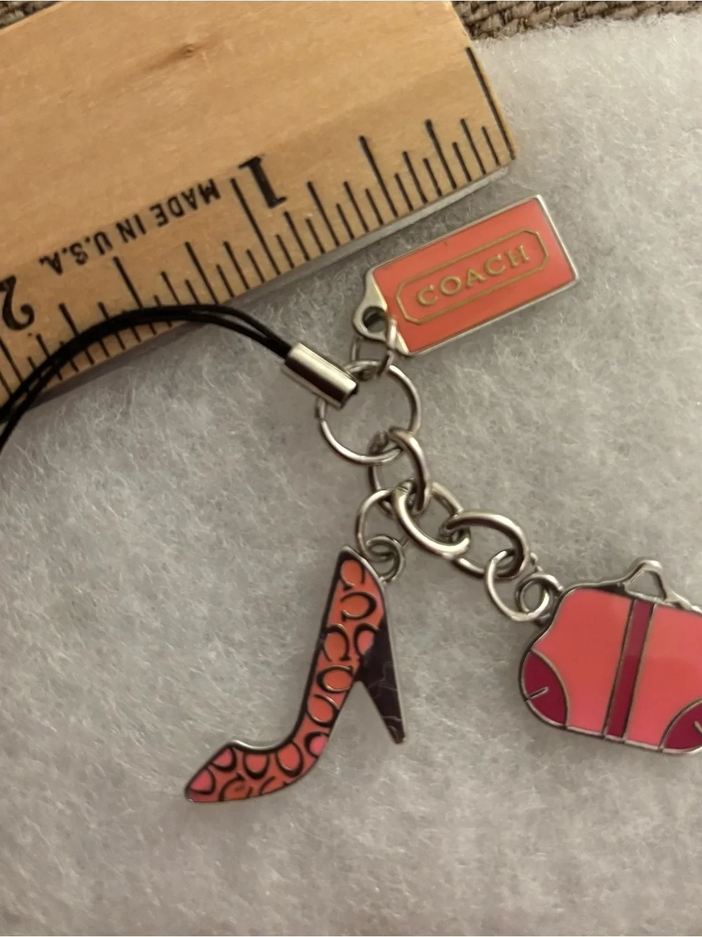 Coach Pink Enamel Shoe, Purse & Logo Key/Phone/Bag Charm